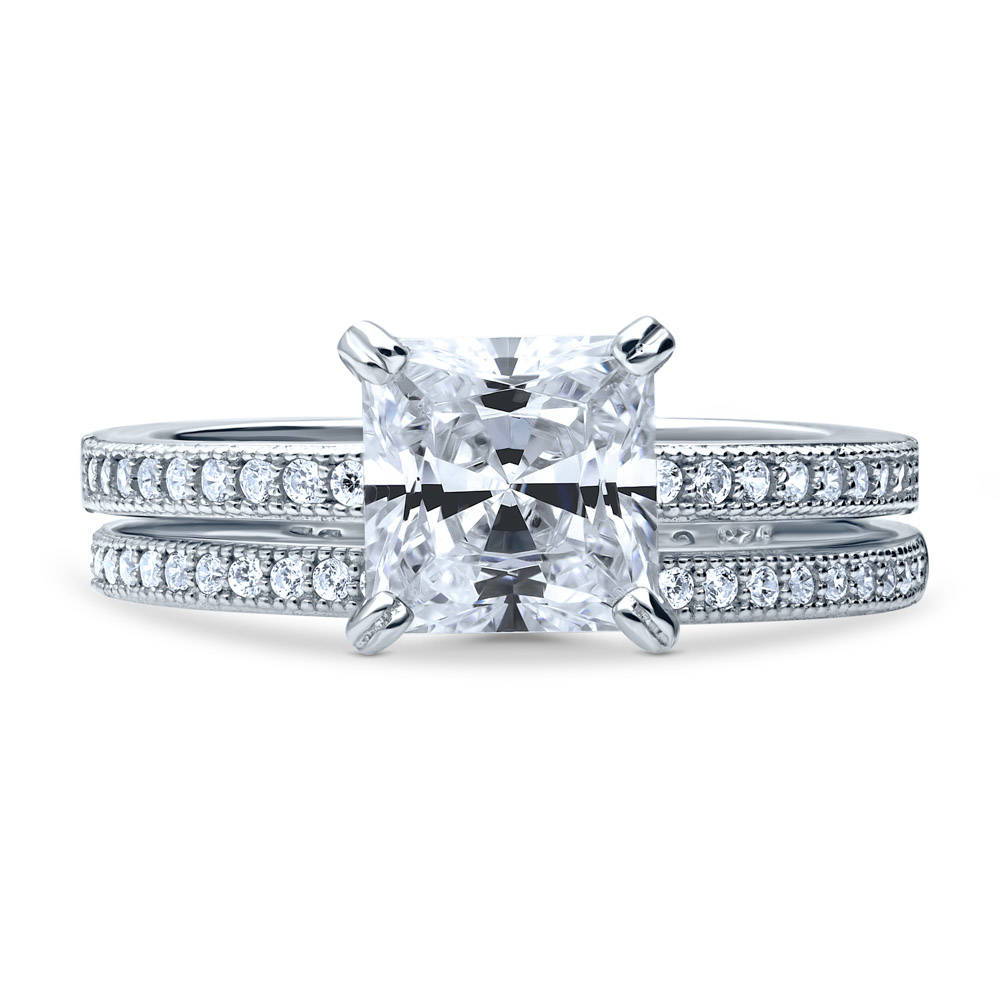 Solitaire 2ct Princess CZ Ring Set in Sterling Silver
