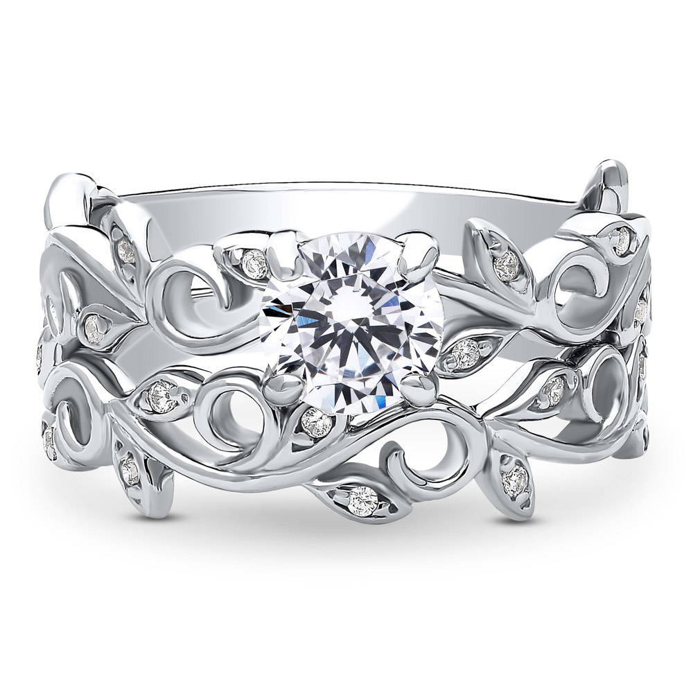 Leaf Solitaire CZ Ring Set in Sterling Silver, 1 of 11