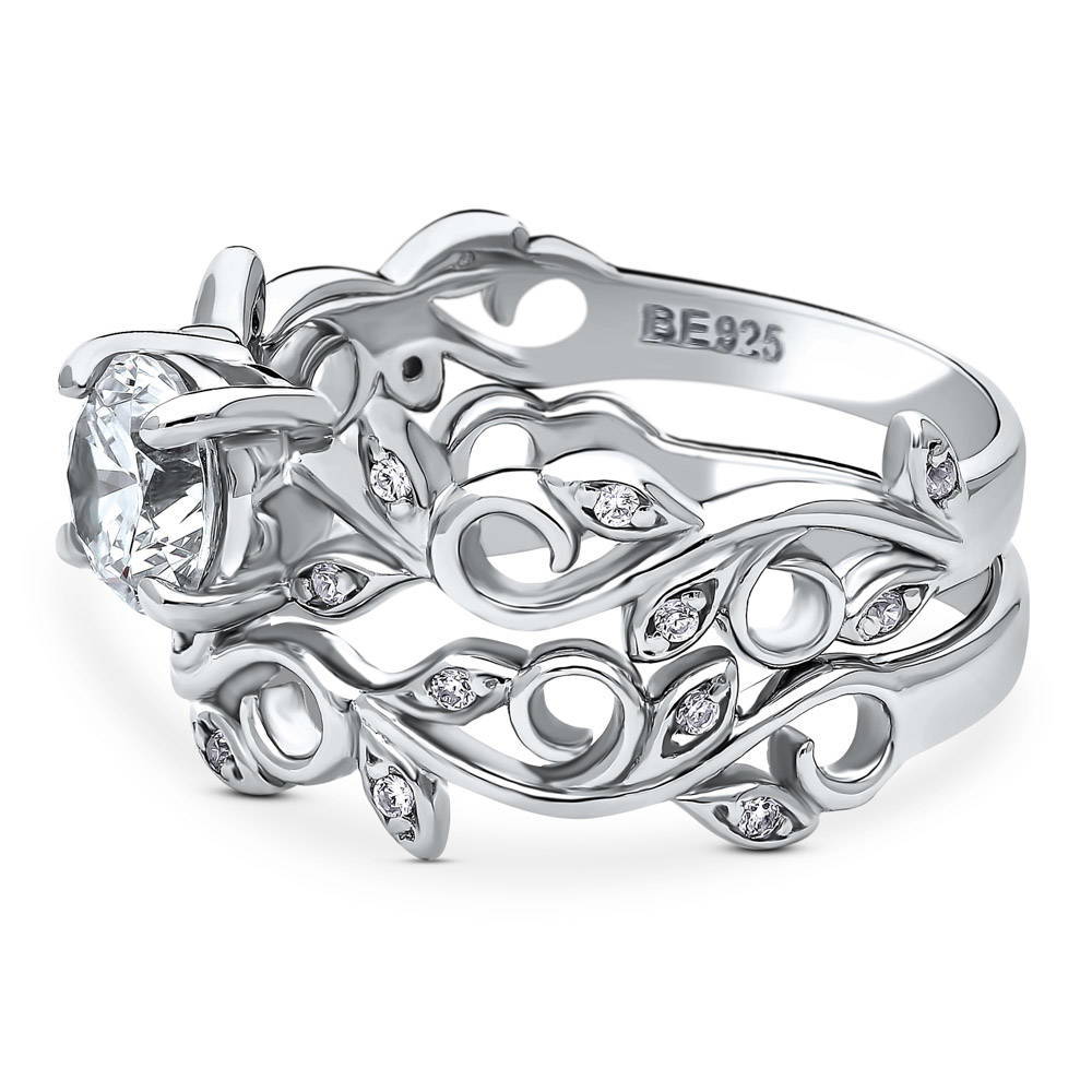 Angle view of Solitaire Leaf Filigree 0.8ct CZ Ring Set in Sterling Silver, 5 of 11