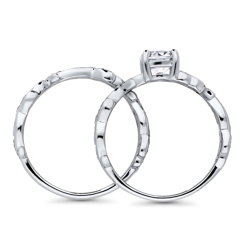 Solitaire Leaf Filigree 0.8ct CZ Ring Set in Sterling Silver
