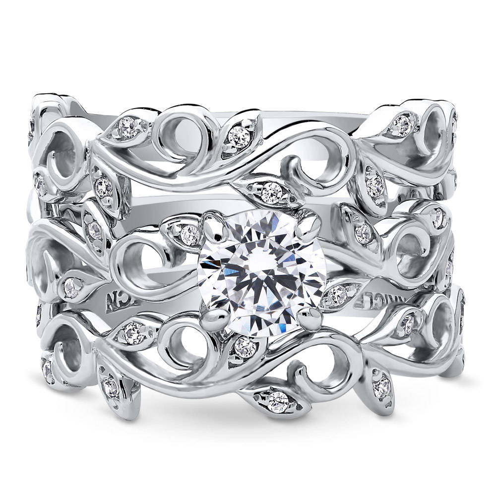 Solitaire Leaf Filigree 0.8ct CZ Ring Set in Sterling Silver, 1 of 11