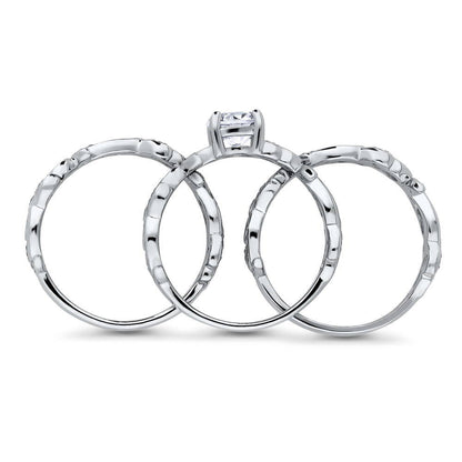 Solitaire Leaf Filigree 0.8ct CZ Ring Set in Sterling Silver