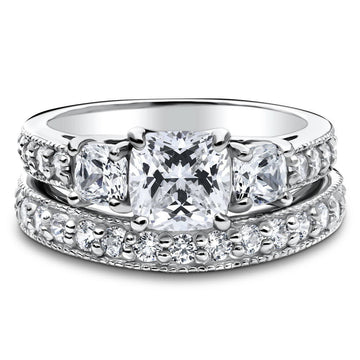 3-Stone Cushion CZ Ring Set in Sterling Silver