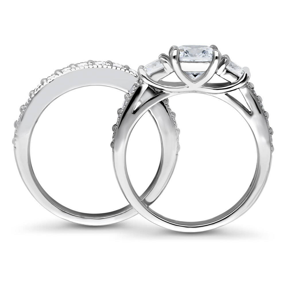 Alternate view of 3-Stone Cushion CZ Ring Set in Sterling Silver, 6 of 9