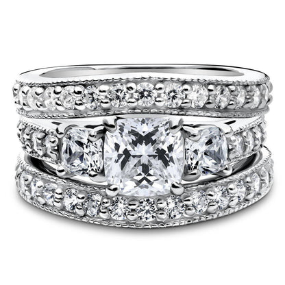 3-Stone 1.5ct Cushion CZ Ring Set in Sterling Silver