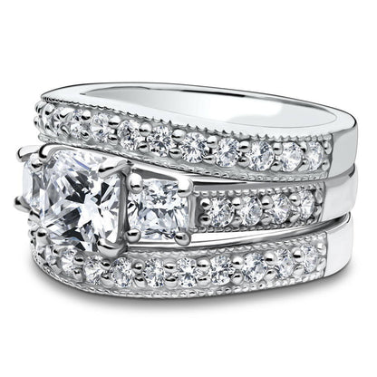 3-Stone 1.5ct Cushion CZ Ring Set in Sterling Silver