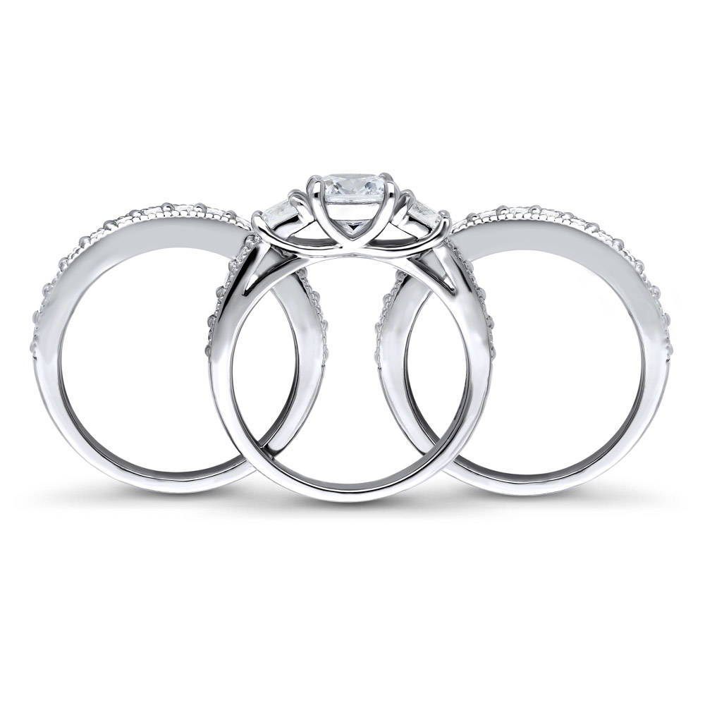 Alternate view of 3-Stone 1.5ct Cushion CZ Ring Set in Sterling Silver, 8 of 10