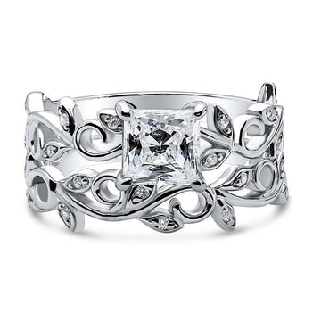 Leaf Solitaire CZ Ring Set in Sterling Silver