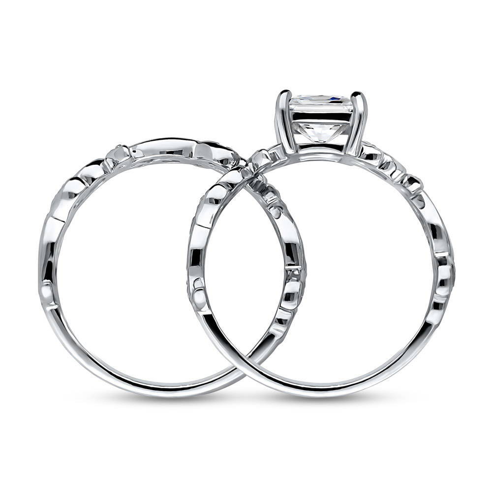 Alternate view of Solitaire Leaf Filigree Princess CZ Ring Set in Sterling Silver, 8 of 12