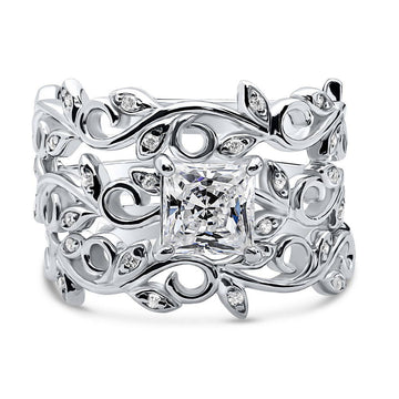 Leaf Solitaire CZ Ring Set in Sterling Silver