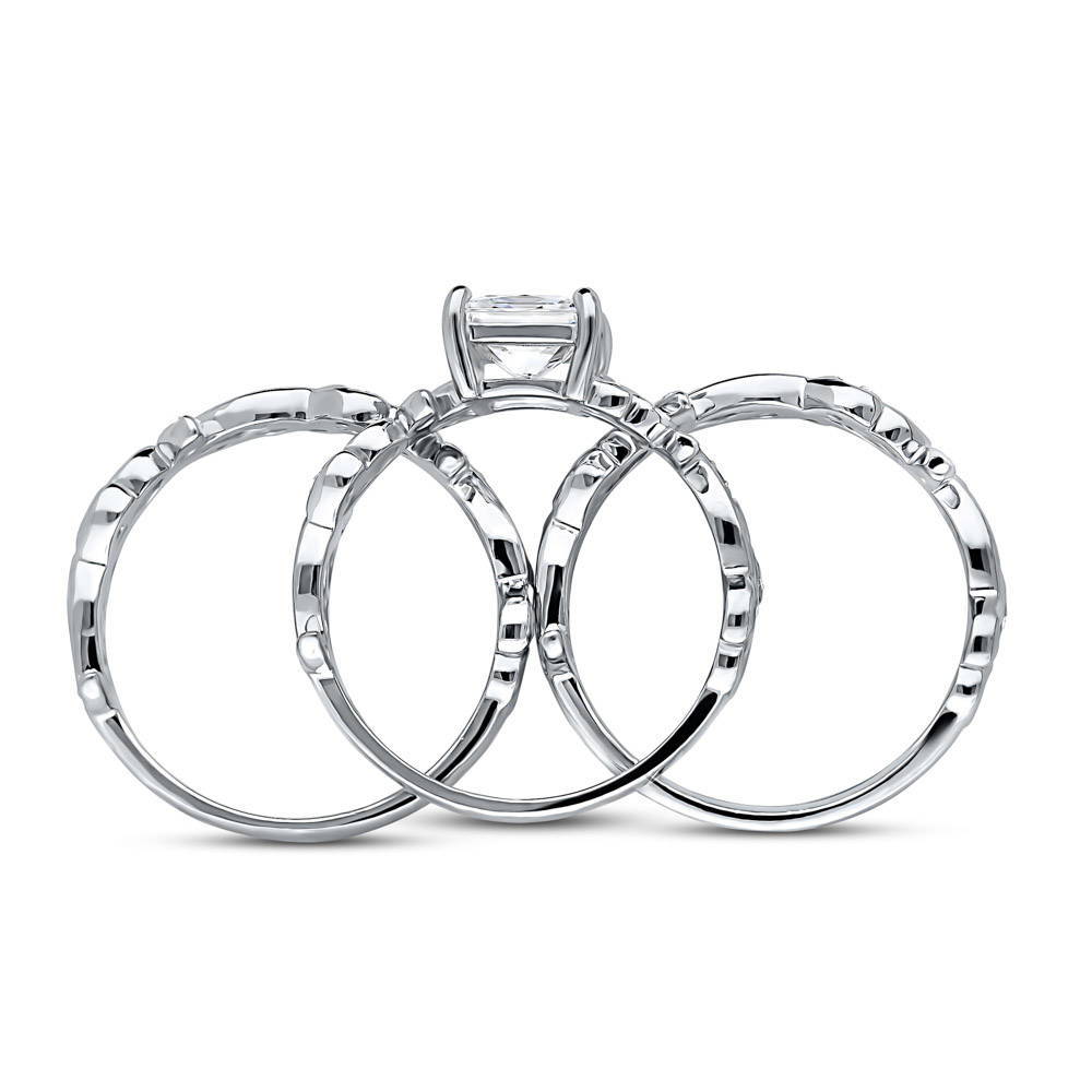 Alternate view of Solitaire Leaf Filigree Princess CZ Ring Set in Sterling Silver, 8 of 13