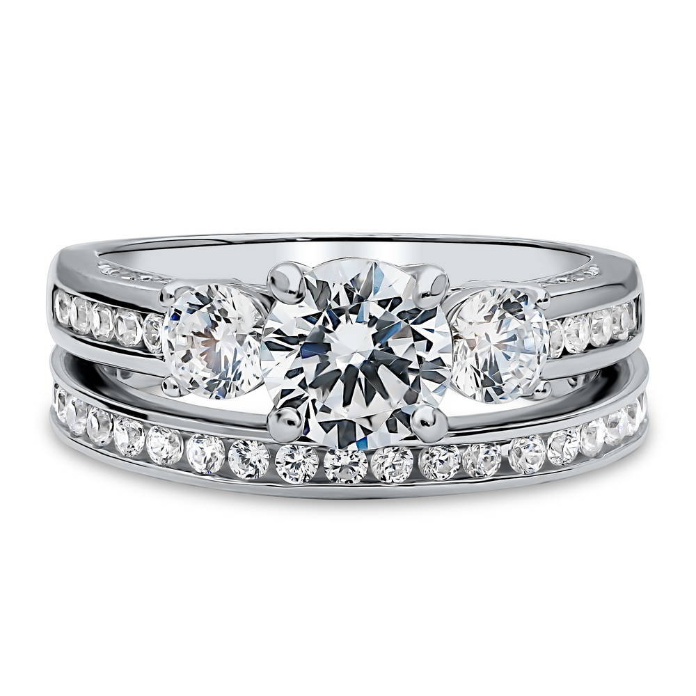 3-Stone 1ct CZ Ring Set in Sterling Silver, 1 of 13