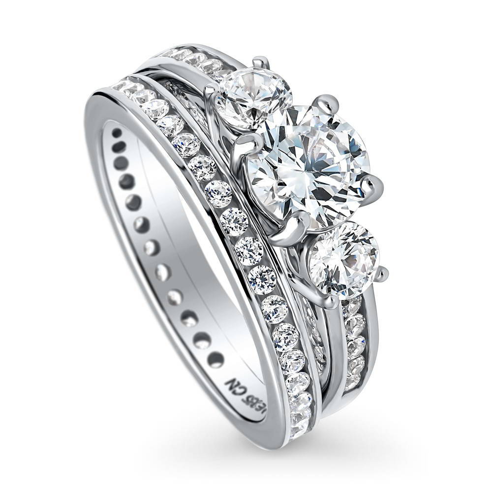 3-Stone Round CZ Ring Set in Sterling Silver