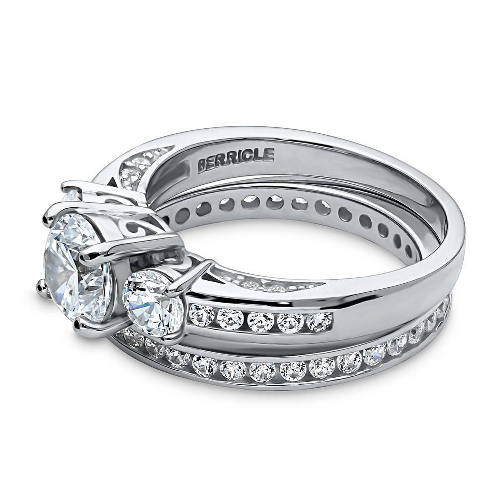 3-Stone Round CZ Ring Set in Sterling Silver