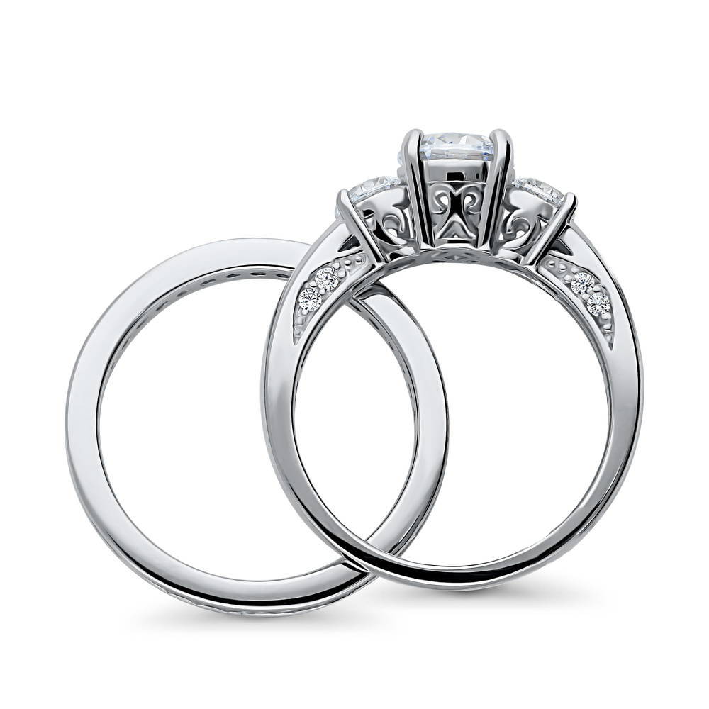 3-Stone Round CZ Ring Set in Sterling Silver