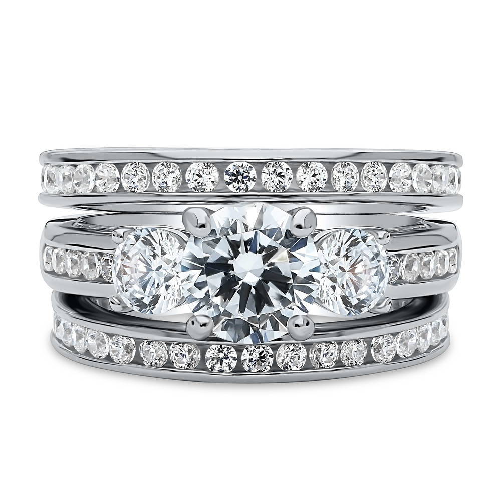 3-Stone 1ct CZ Ring Set in Sterling Silver, 1 of 14