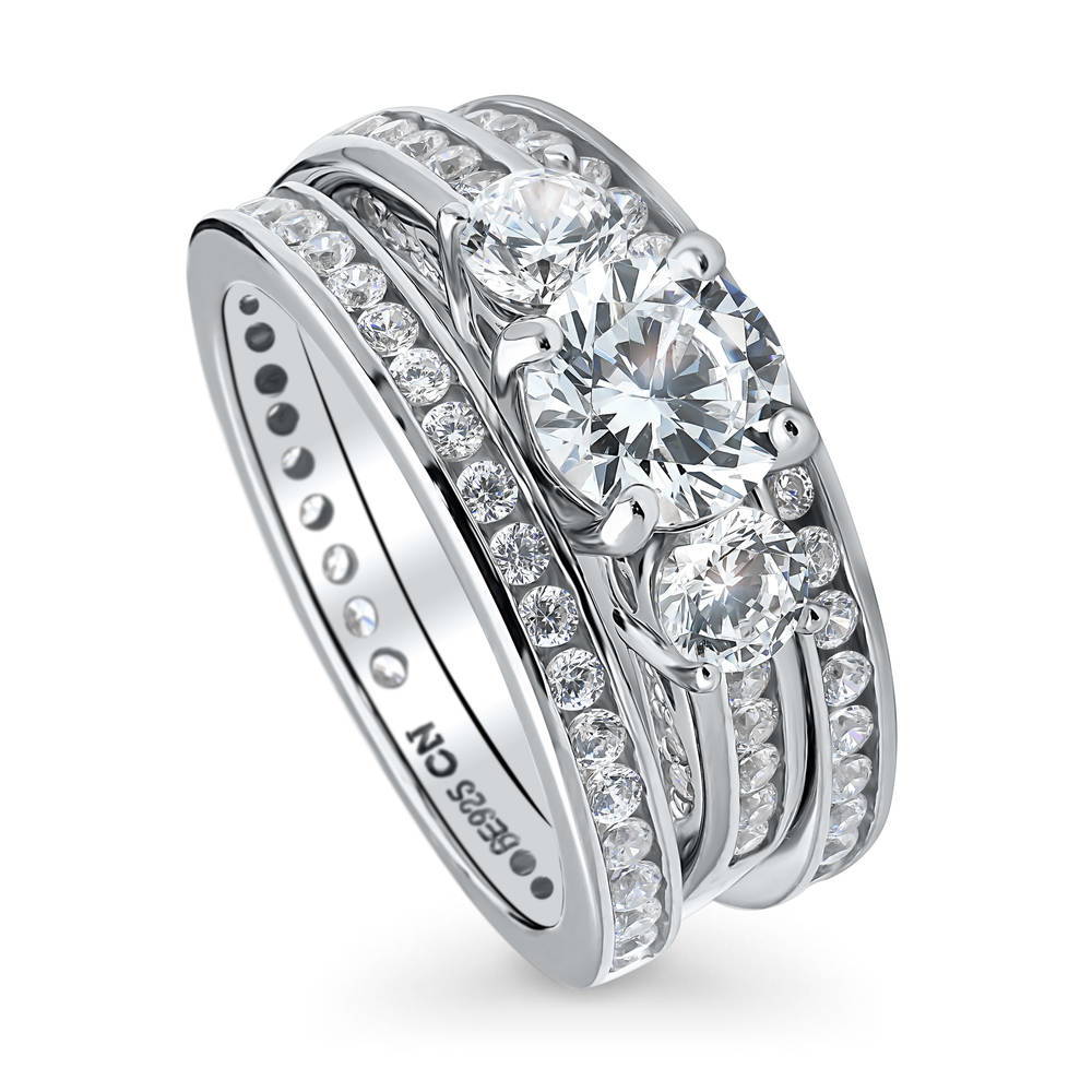 3-Stone 1ct CZ Ring Set in Sterling Silver