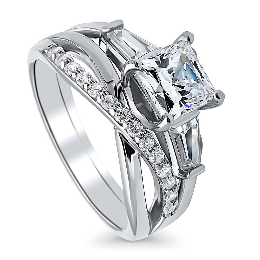 Front view of Criss Cross Infinity CZ Ring Set in Sterling Silver