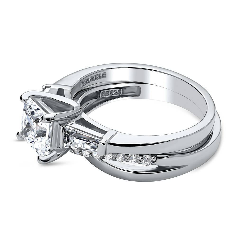 Angle view of Criss Cross Infinity CZ Ring Set in Sterling Silver