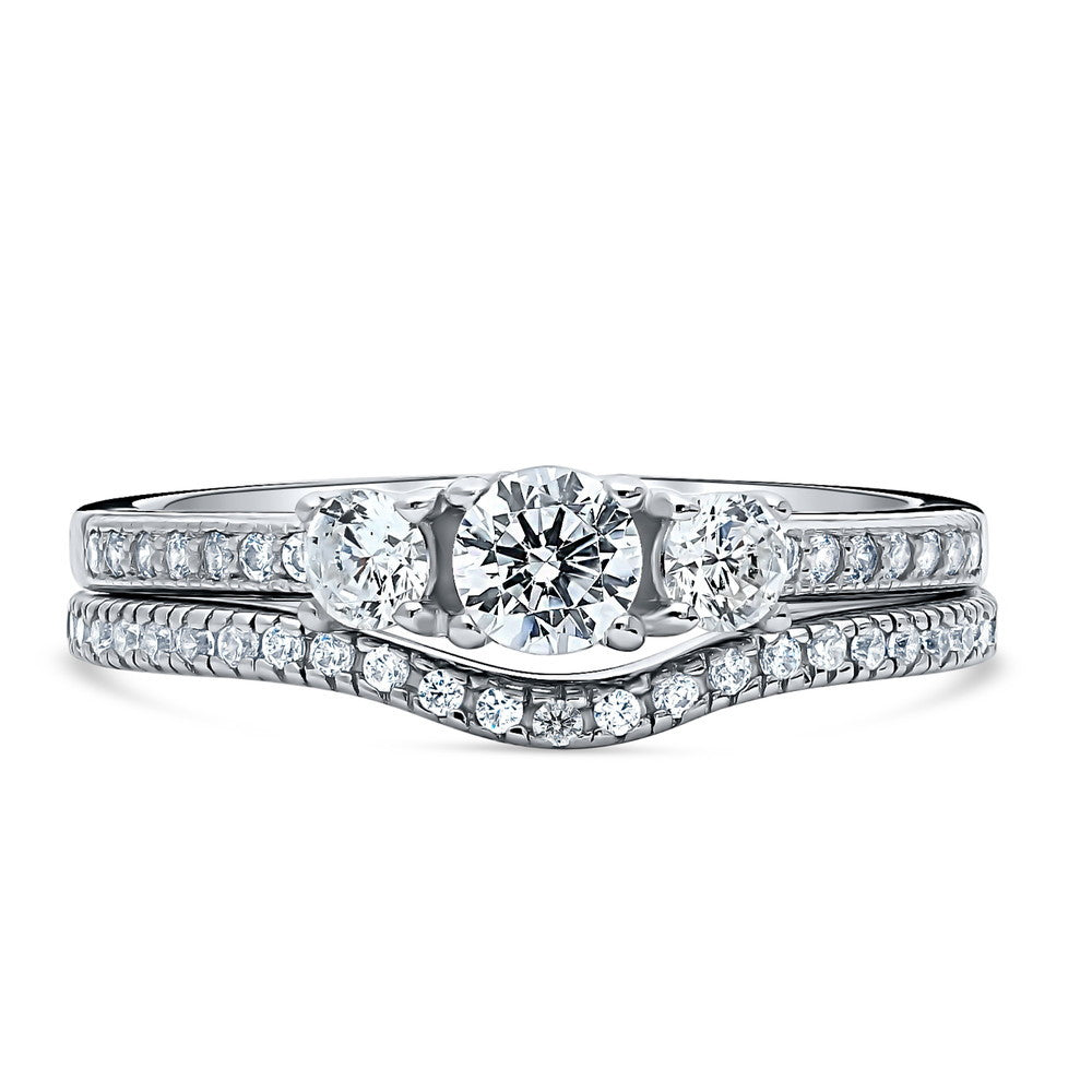 3-Stone Wishbone 0.25ct CZ Ring Set in Sterling Silver