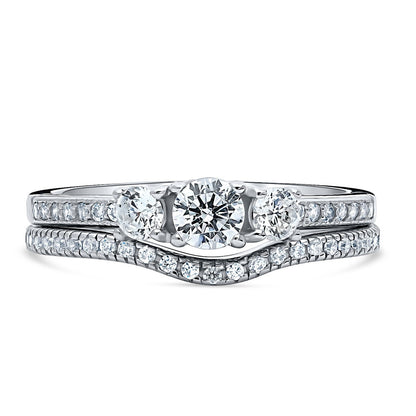 3-Stone Wishbone 0.25ct CZ Ring Set in Sterling Silver