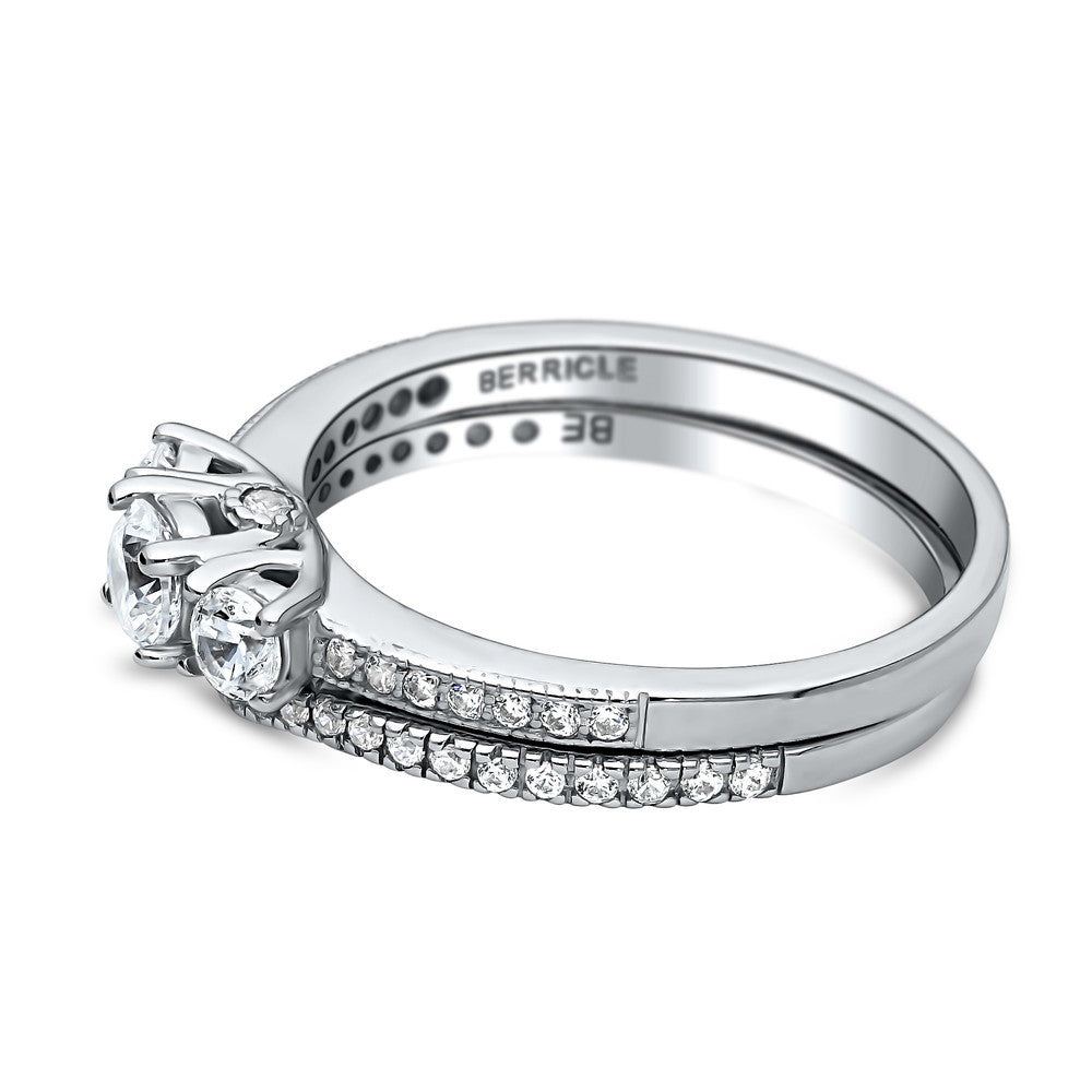 3-Stone Wishbone 0.25ct CZ Ring Set in Sterling Silver