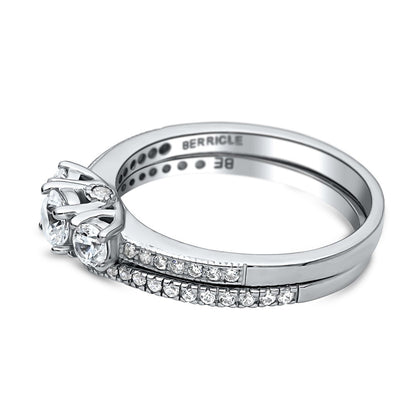 3-Stone Wishbone 0.25ct CZ Ring Set in Sterling Silver
