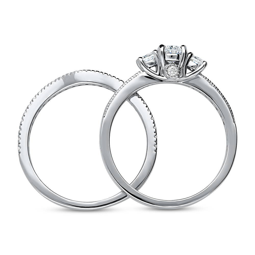 3-Stone Oval CZ Ring Set in Sterling Silver