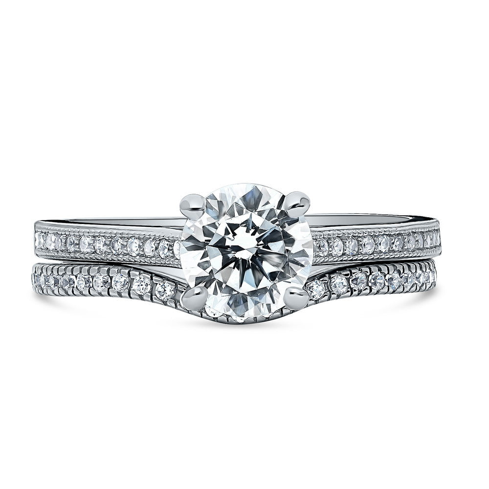 Solitaire 1ct Round CZ Ring Set in Sterling Silver, 1 of 19
