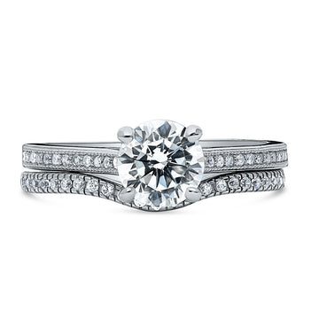 Solitaire 1ct Round CZ Ring Set in Sterling Silver