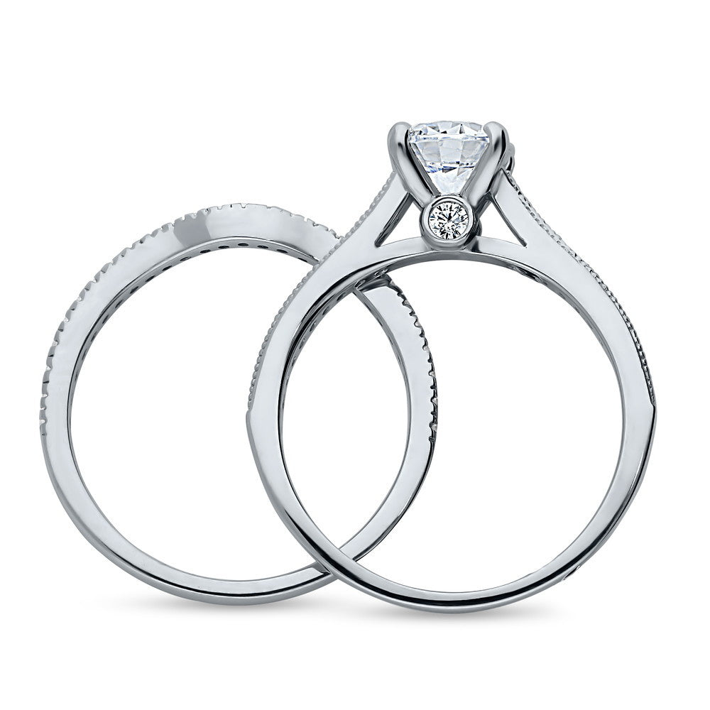 Alternate view of Solitaire 1ct Round CZ Ring Set in Sterling Silver, 6 of 17
