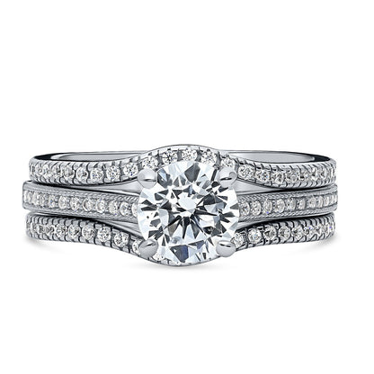 Solitaire Wishbone 1ct CZ Ring Set in Sterling Silver