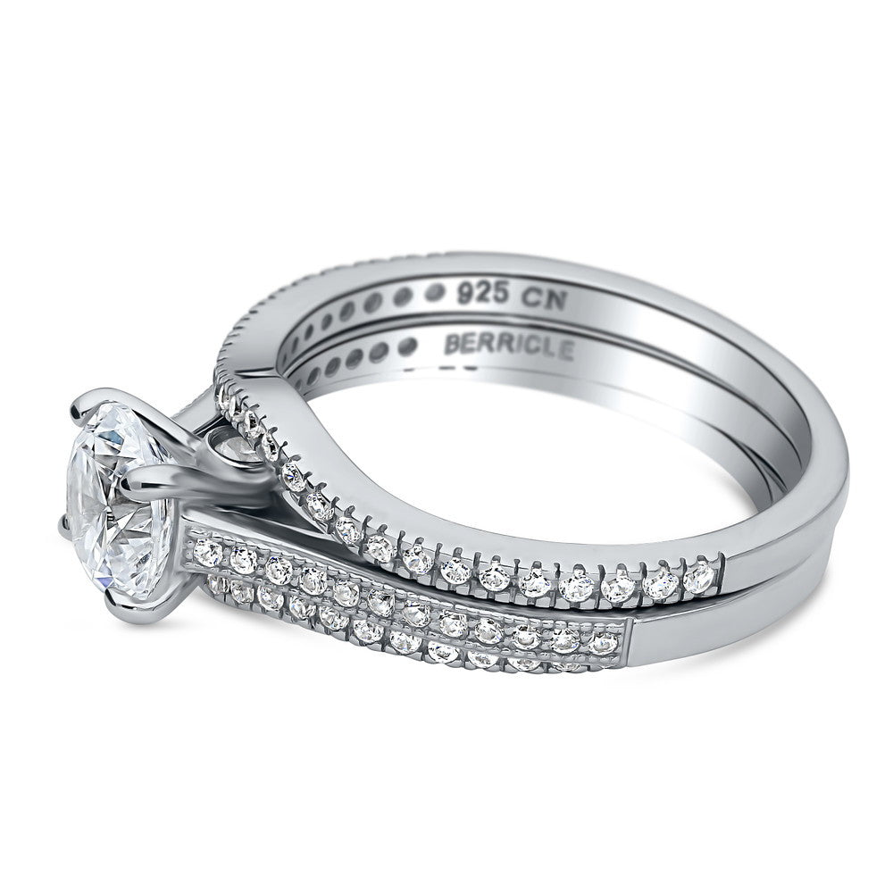 Angle view of Solitaire Wishbone 1ct CZ Ring Set in Sterling Silver, 5 of 17