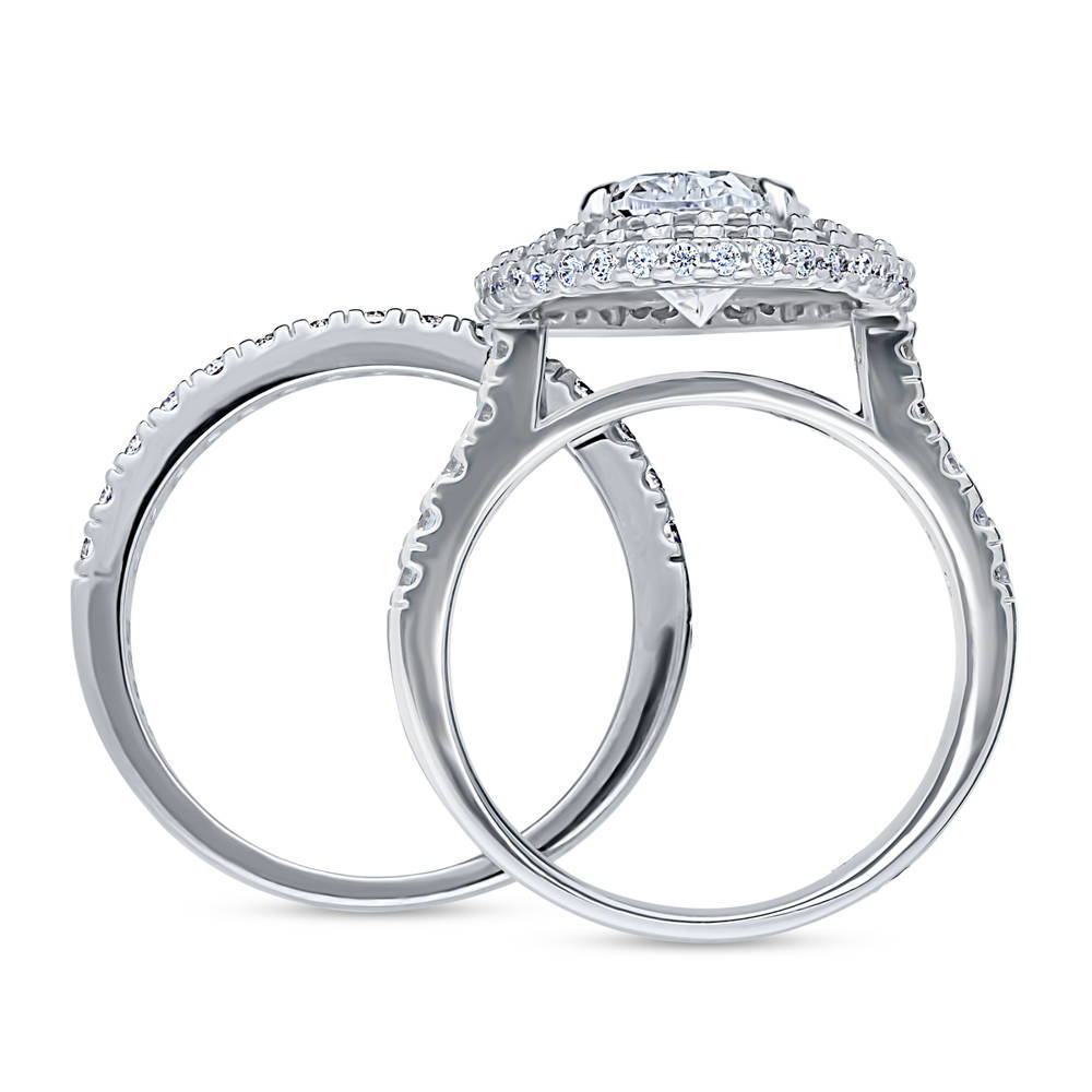 Halo Oval CZ Ring Set in Sterling Silver