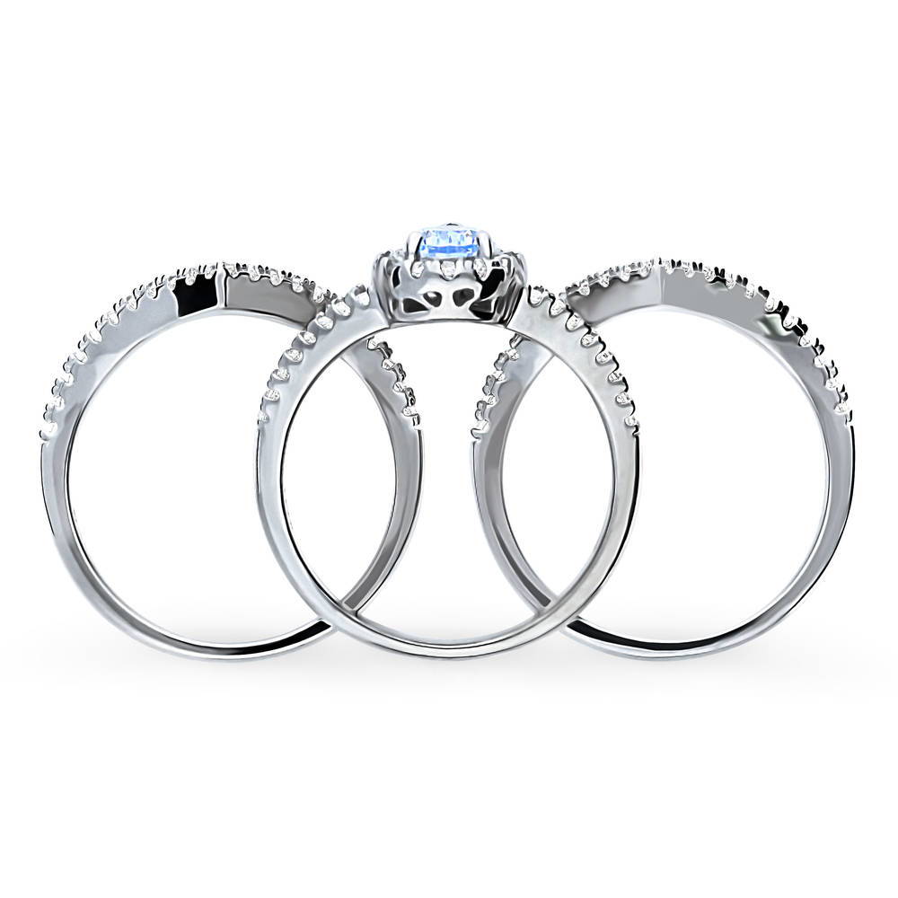 Alternate view of Halo Blue Pear CZ Split Shank Ring Set in Sterling Silver, 8 of 12