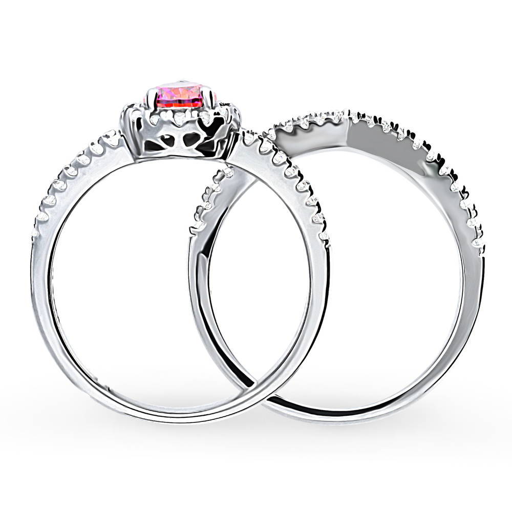 Alternate view of Halo Red Pear CZ Split Shank Ring Set in Sterling Silver, 8 of 16