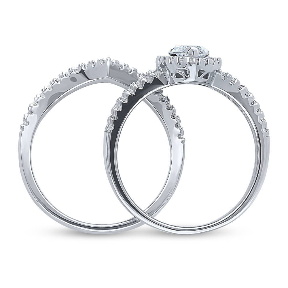 Alternate view of Halo Wishbone Marquise CZ Split Shank Ring Set in Sterling Silver, 8 of 11