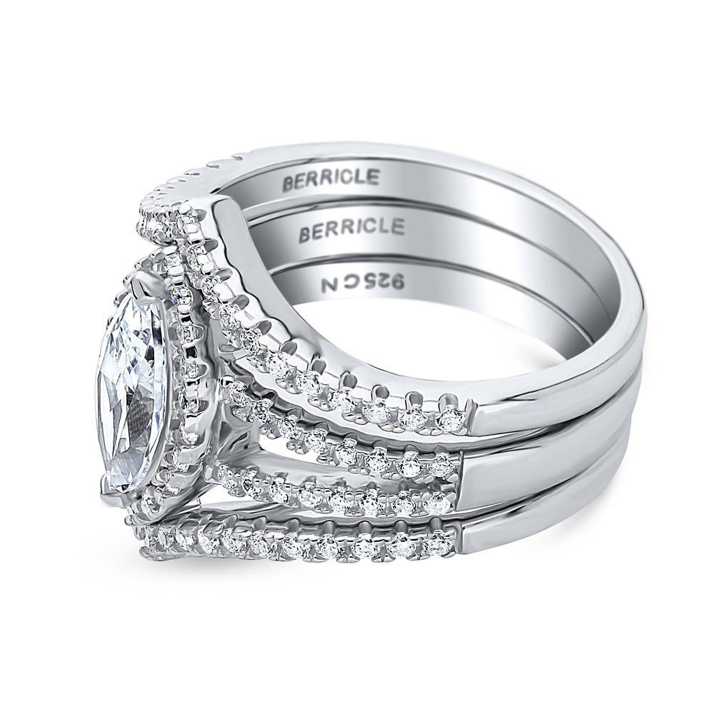 Angle view of Halo Wishbone Marquise CZ Split Shank Ring Set in Sterling Silver, 5 of 11