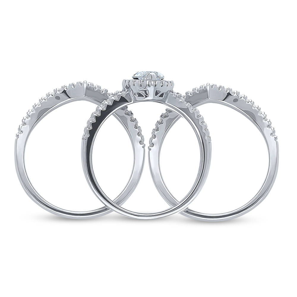 Alternate view of Halo Wishbone Marquise CZ Split Shank Ring Set in Sterling Silver, 7 of 11
