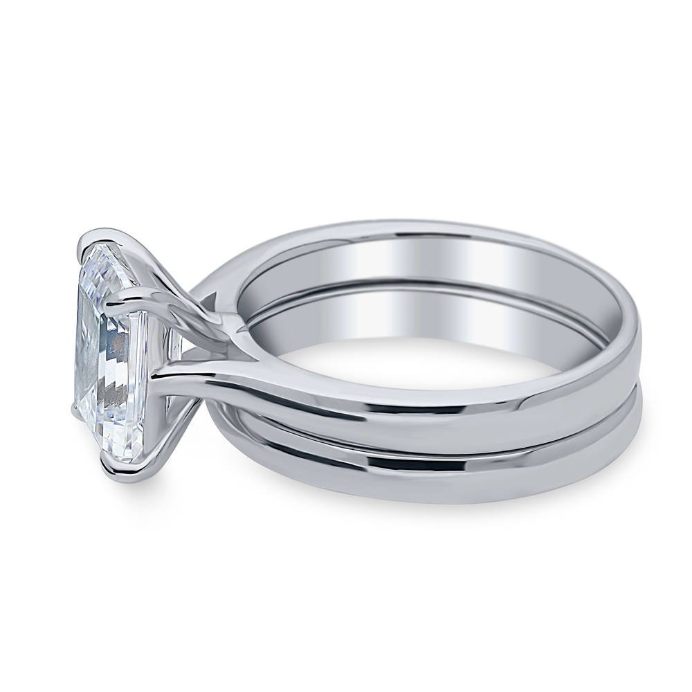 Solitaire 2.6ct Emerald Cut CZ Ring Set in Sterling Silver