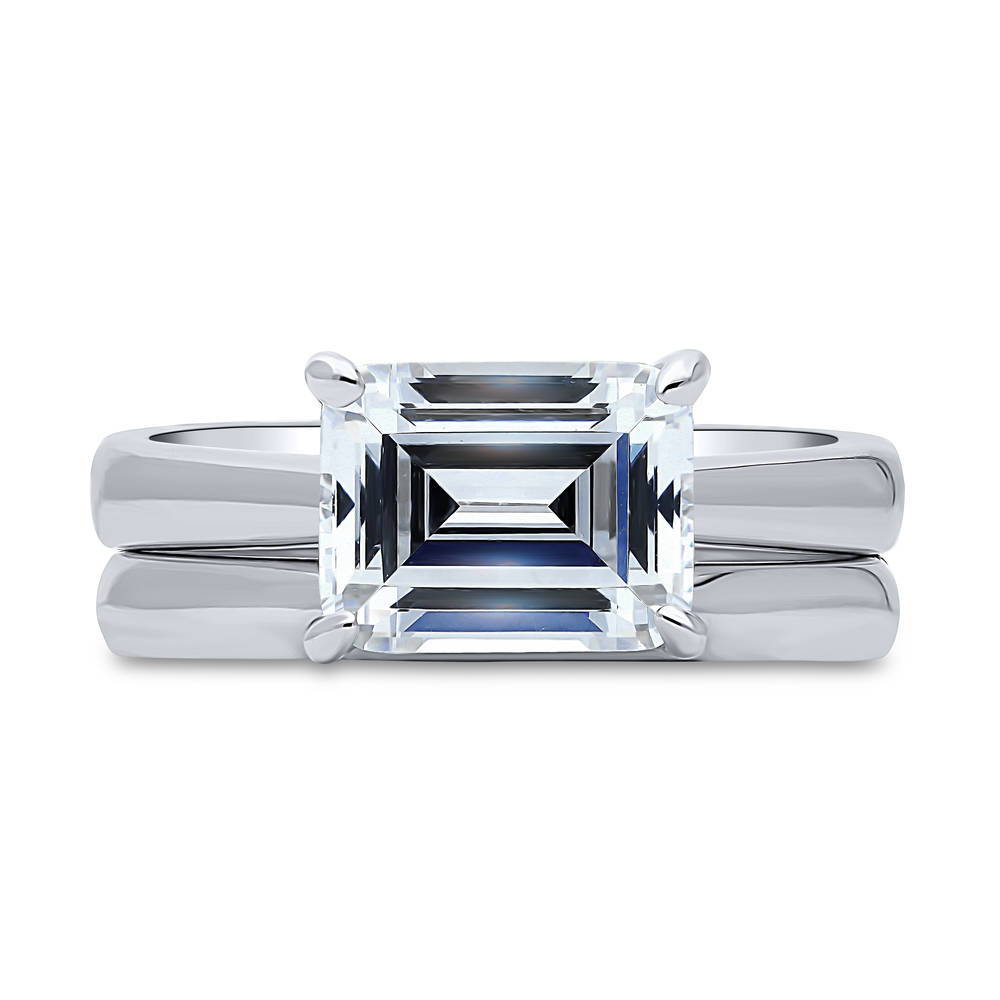 East-West Solitaire CZ Ring Set in Sterling Silver, 1 of 13