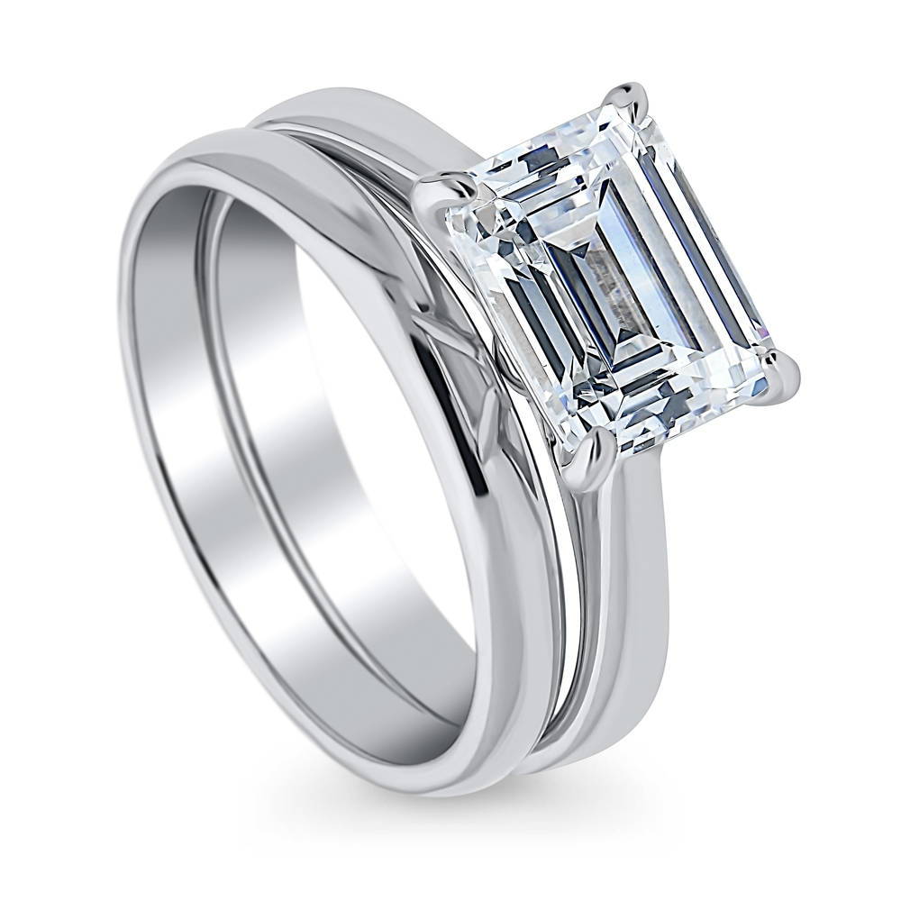 Front view of East-West Solitaire CZ Ring Set in Sterling Silver, 3 of 12