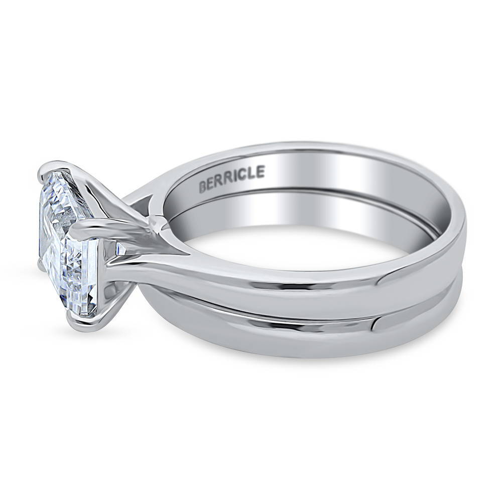 Angle view of East-West Solitaire CZ Ring Set in Sterling Silver, 4 of 12