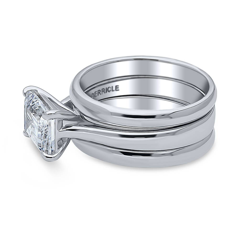 Angle view of East-West Solitaire CZ Ring Set in Sterling Silver, 4 of 11