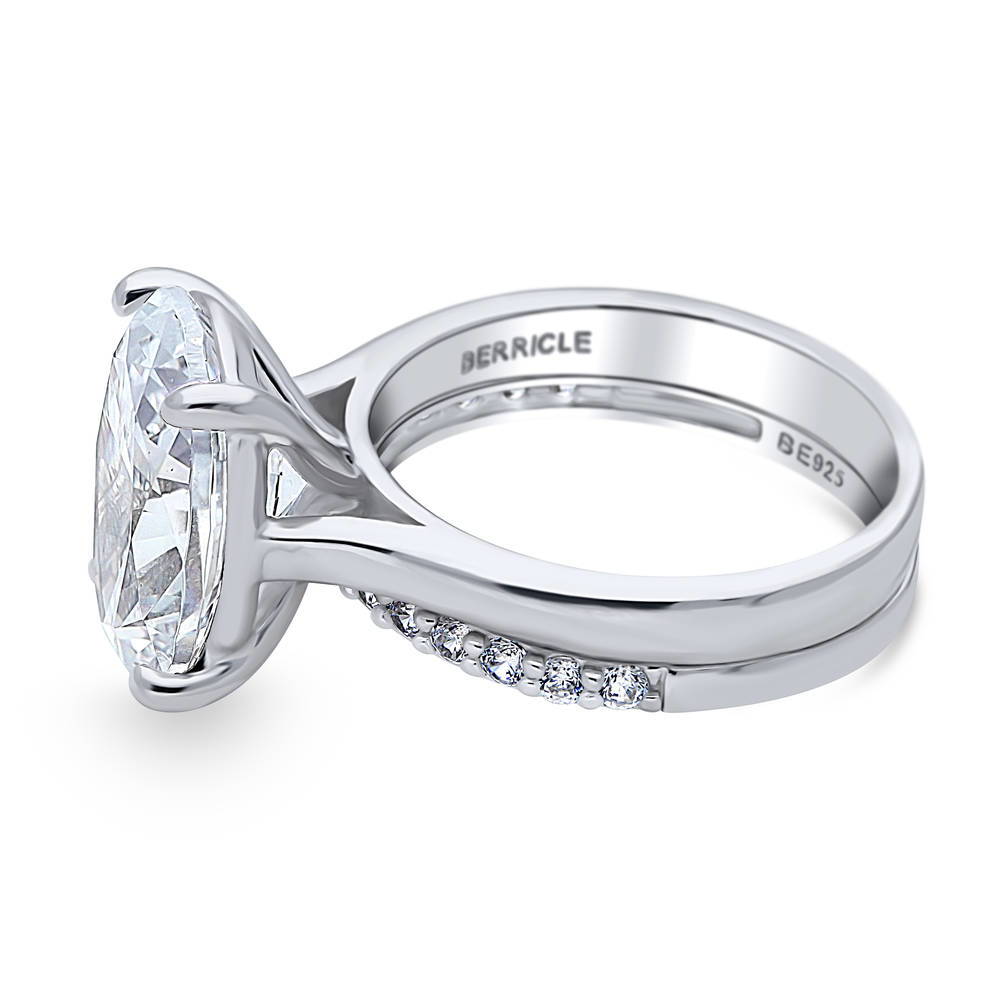 Angle view of Solitaire 5.5ct Oval CZ Ring Set in Sterling Silver, 5 of 13