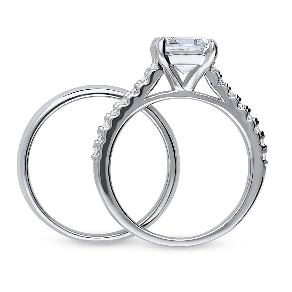 Alternate view of Solitaire 2.6ct Emerald Cut CZ Ring Set in Sterling Silver, 8 of 12