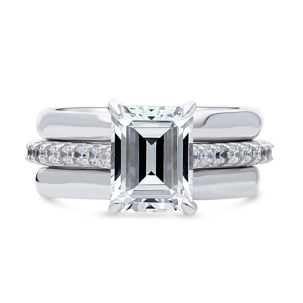 Solitaire 2.6ct Emerald Cut CZ Ring Set in Sterling Silver, 1 of 11