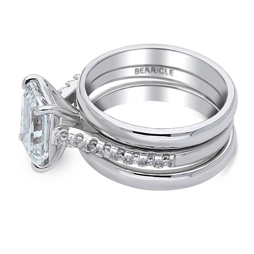 Solitaire 2.6ct Emerald Cut CZ Ring Set in Sterling Silver