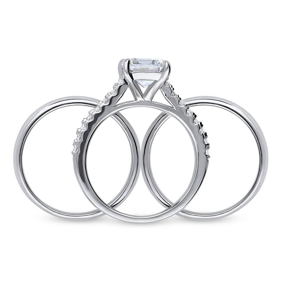 Alternate view of Solitaire 2.6ct Emerald Cut CZ Ring Set in Sterling Silver, 8 of 11