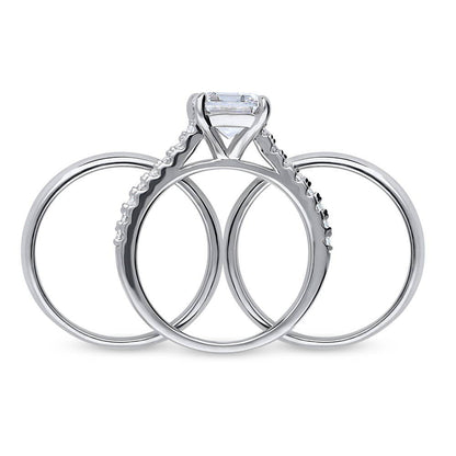 Solitaire 2.6ct Emerald Cut CZ Ring Set in Sterling Silver